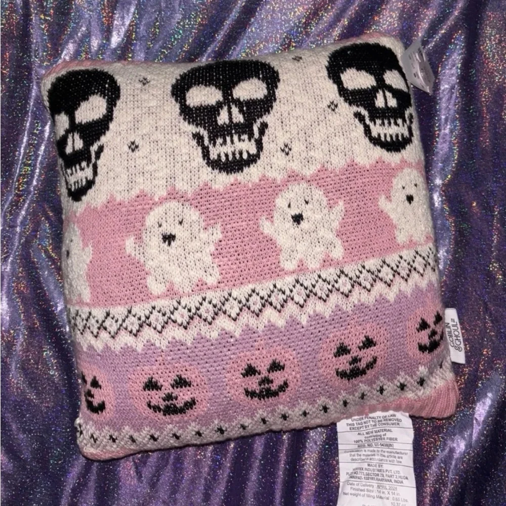 Goblin & Ghoul Pink Pastel Halloween throw pillow